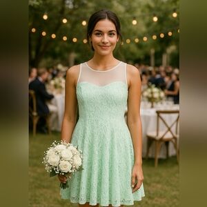 Green Stretch Lace Fit &Flare Skater Dress Stretch Exposed Back Zipper New XL